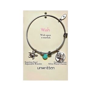 Sterling Silver Starfish Charm Wish Bracelet With Adjustable Bangle Band
